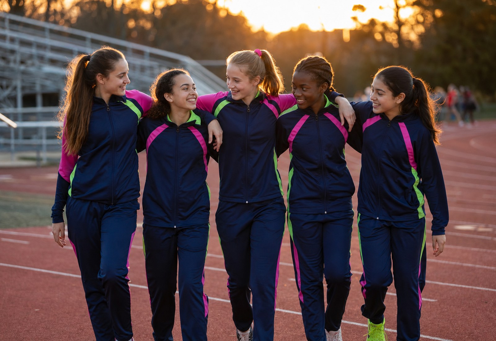 Young girl athletes training together on the field